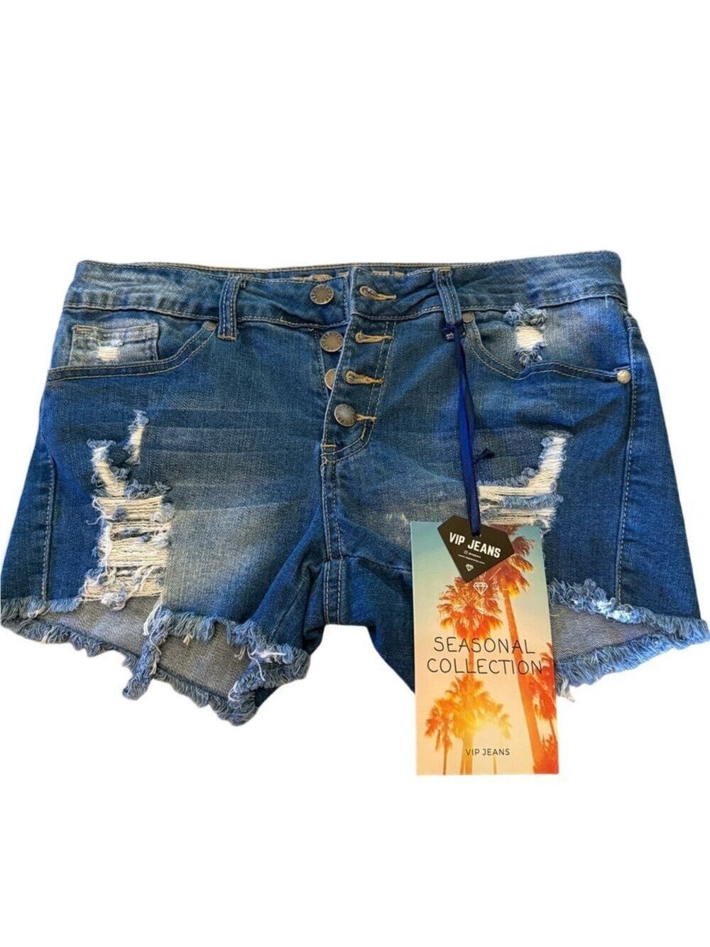 VIP Blue Distressed Jean Shorts with Raw Hem